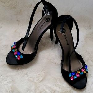 Black jewel embellished heels